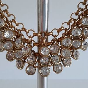 Brass-tone clear crystal chain link bib necklace